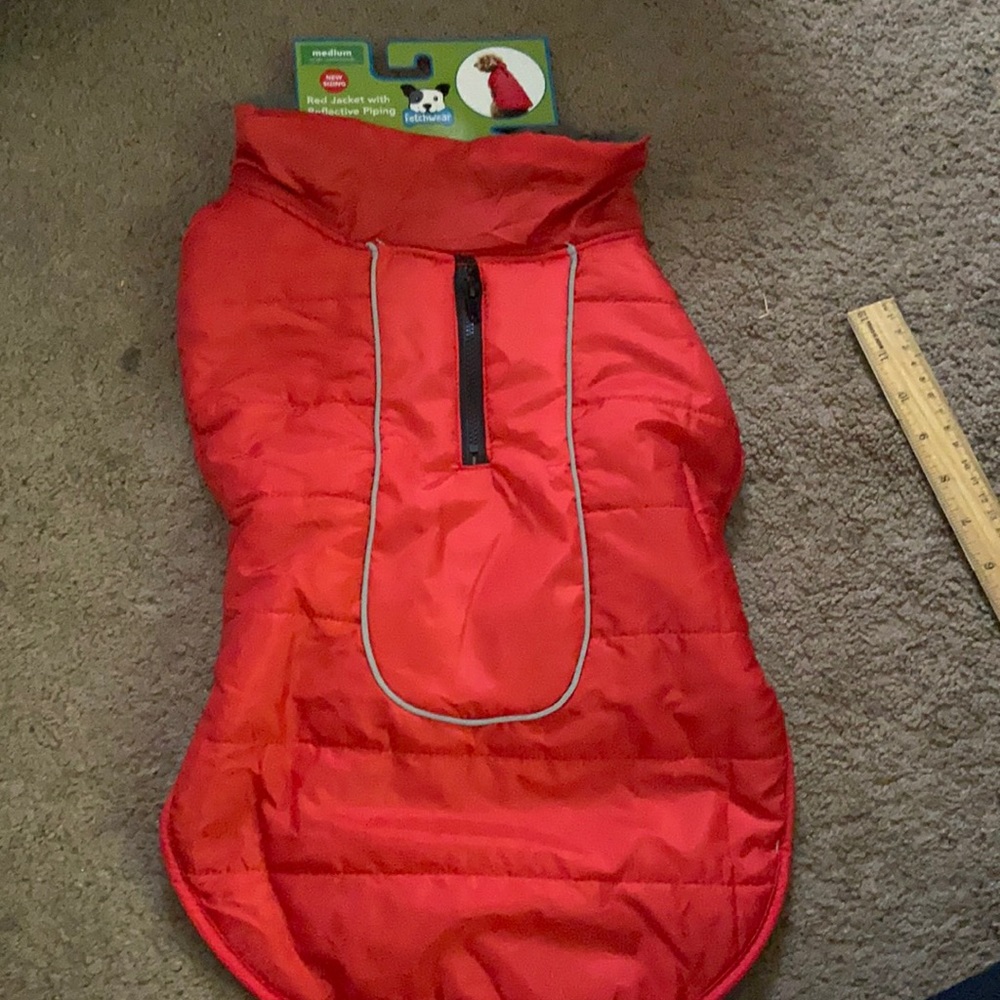 Red dog jacket with reflective piping